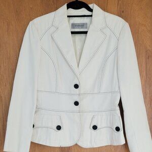 Sportmax by Max Mara Vintage Ivory Blazer | Contrast Stitch | Peplum | 100% Cott